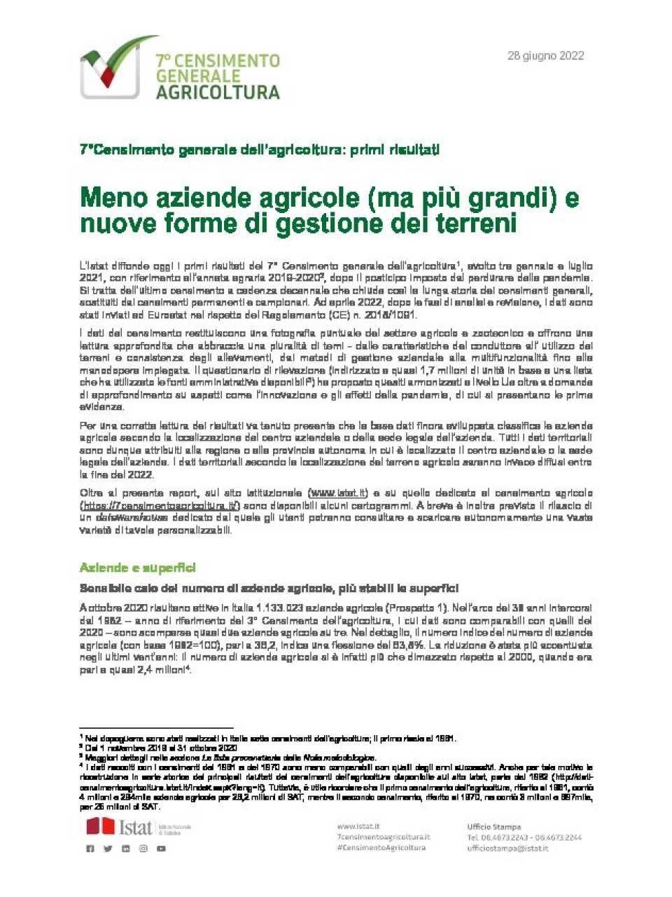 Meno aziende agricole (ma più grandi) e nuove forme di gestione dei terreni. 7° Censimento generale dell’agricoltura