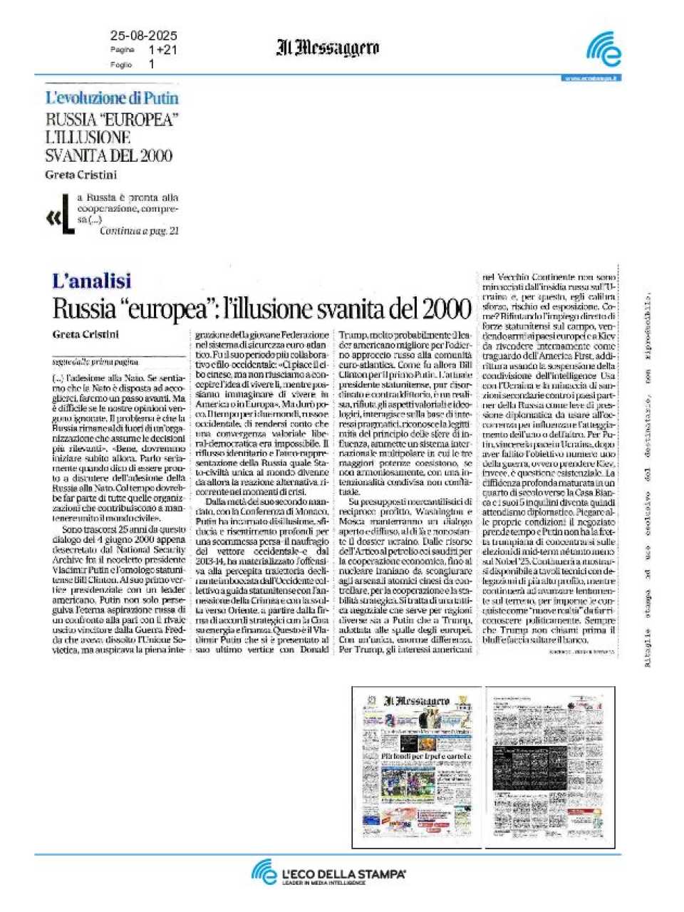 Russia ‘europea’: l’illusione svanita del 2000
