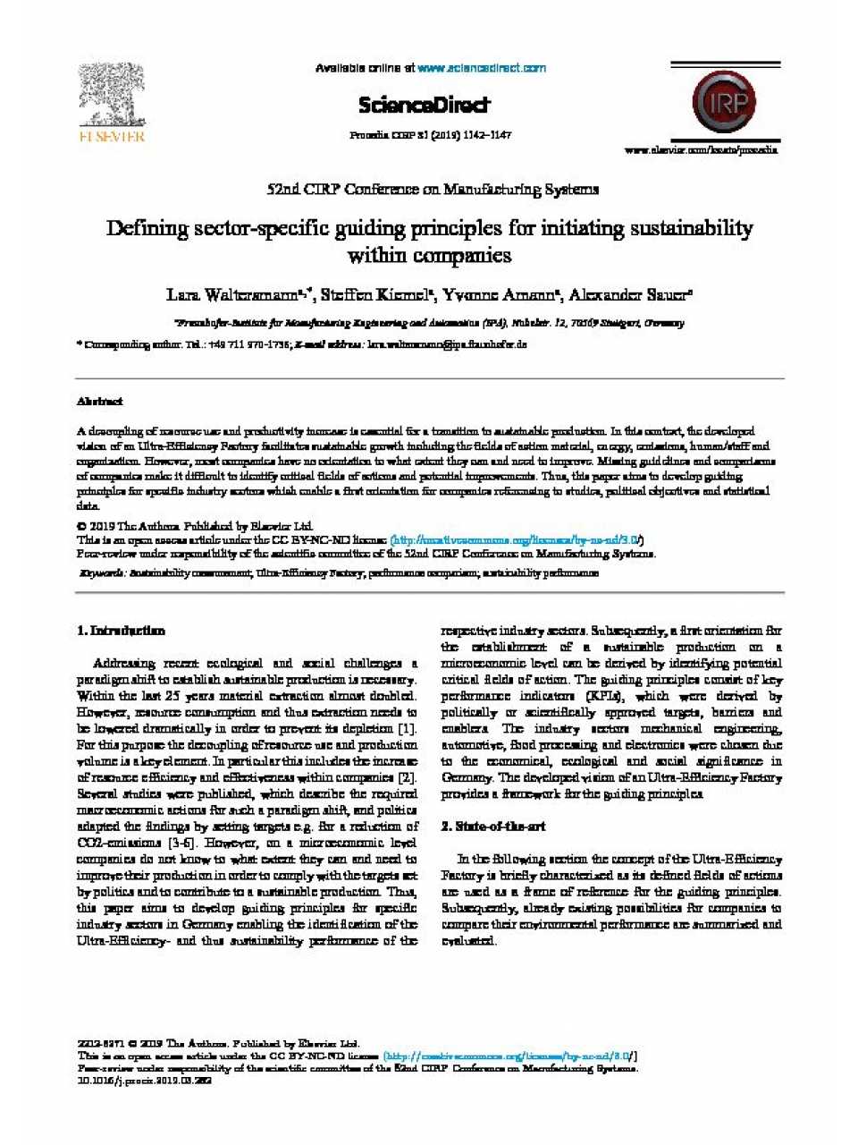 Defining sector-specific g for initiating sustainability within companies