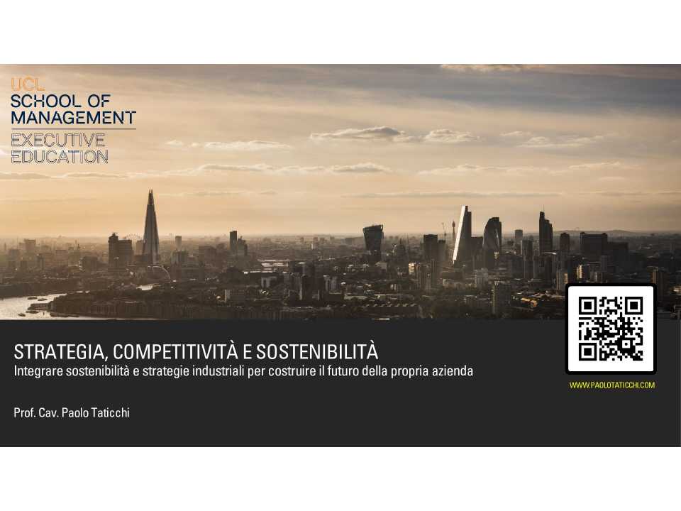 AGGIORNAMENTO PERMANENTEIN PRESENZA
Strategia, competitività e sostenibilità: integrare sostenibilità e strategie industriali per costruire il futuro della propria azienda