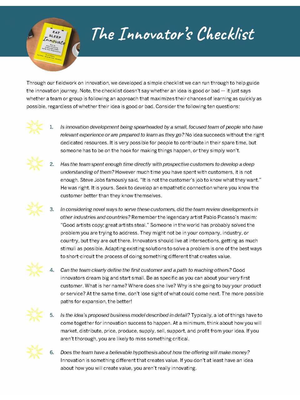 The innovator's checklist