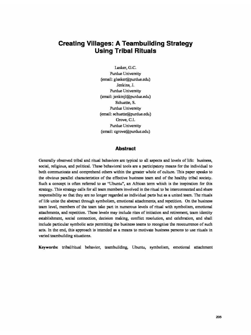 Creating villages: a teambuilding strategy using tribal rituals