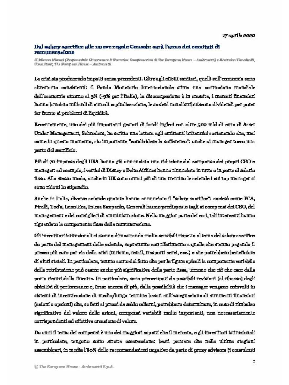 GLOBAL SUMMITVIA WEBWorkshop Corporate Governance
Presentazione dei risultati dell’Osservatorio sull’Eccellenza dei Sistemi di Governo in Italia 2020 - 16° edizione