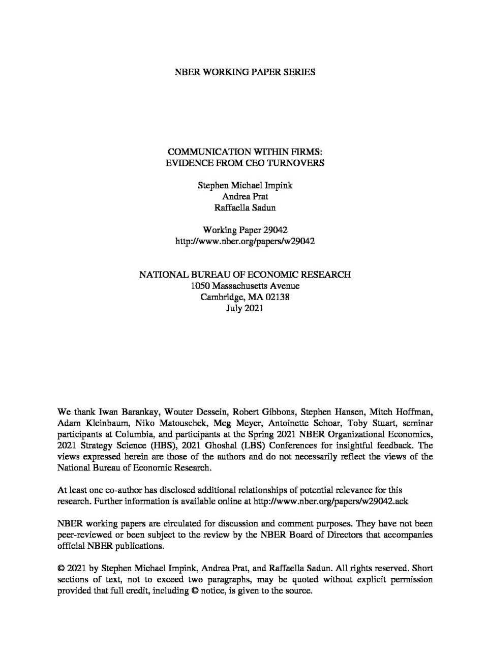 Communication within firms: evidence from CEO turnovers