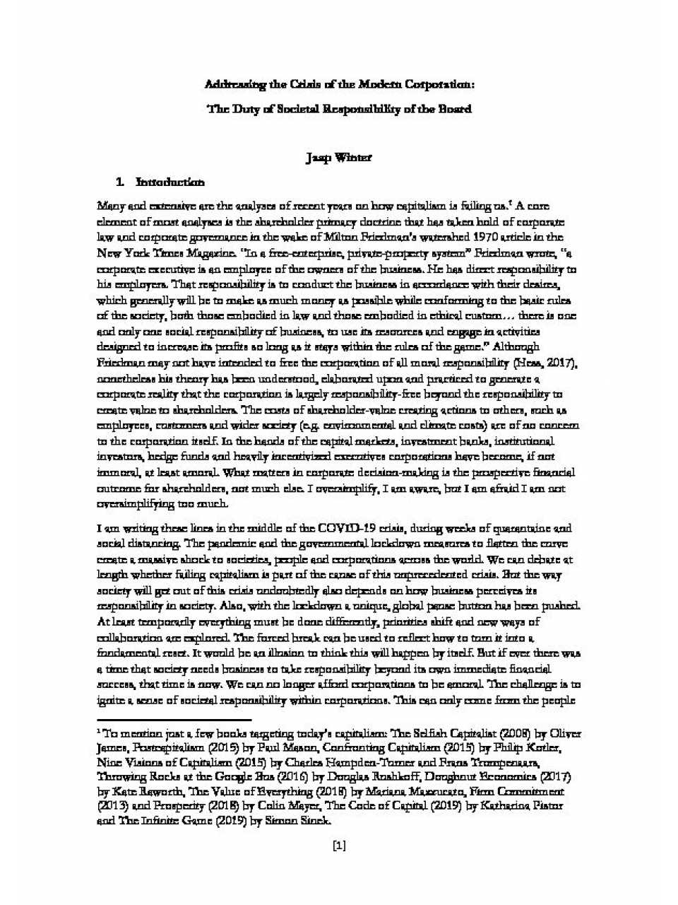 Addressing the crisis of the modern corporation: the duty of societal responsibility of the board