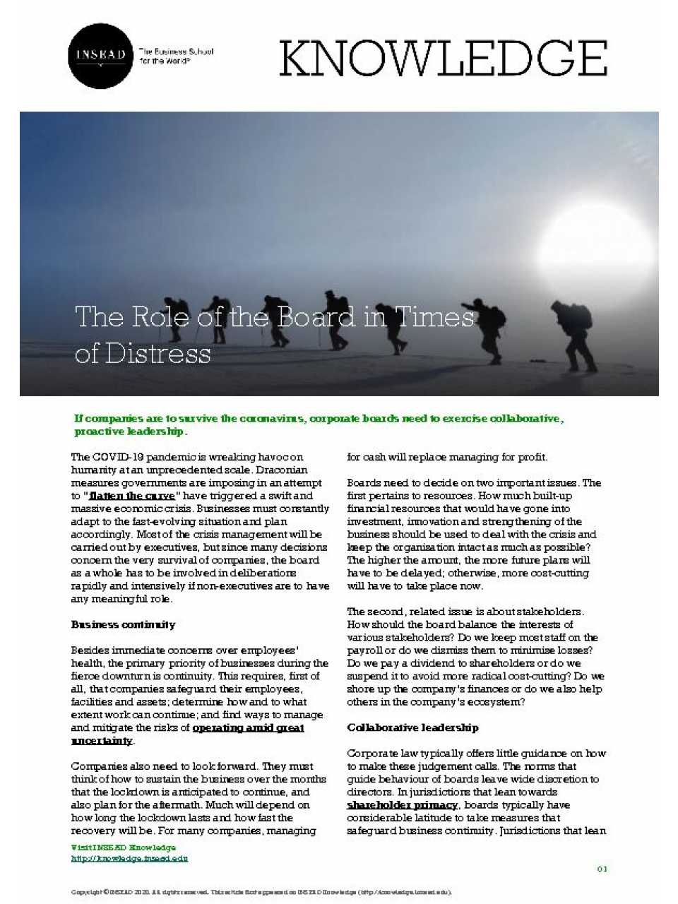The role of the board in time of distress