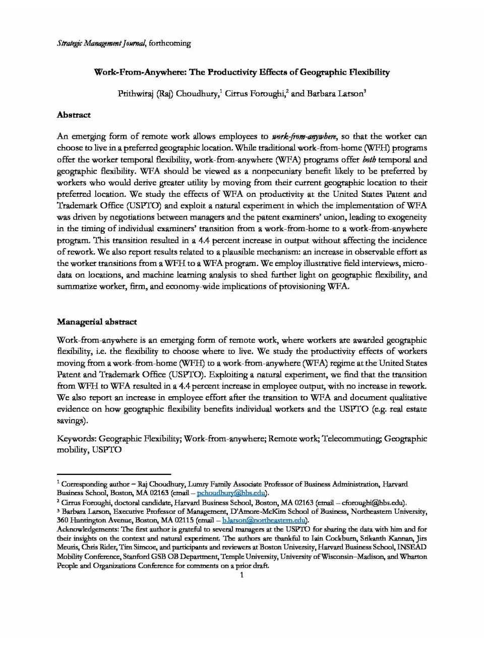 Work-from-anywhere: the productivity effects of geographic flexibility