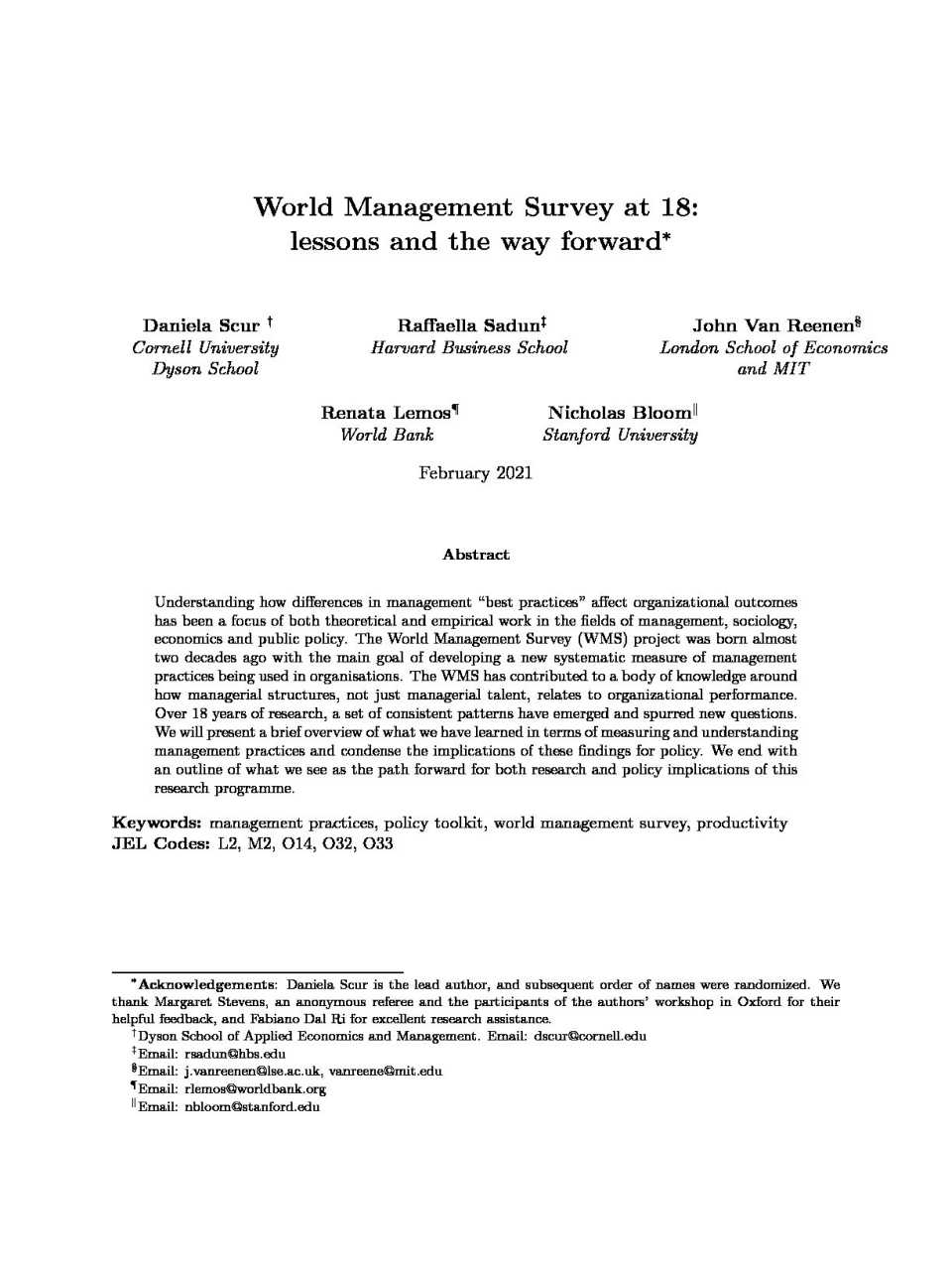 World management survey at 18: lessons and the way forward