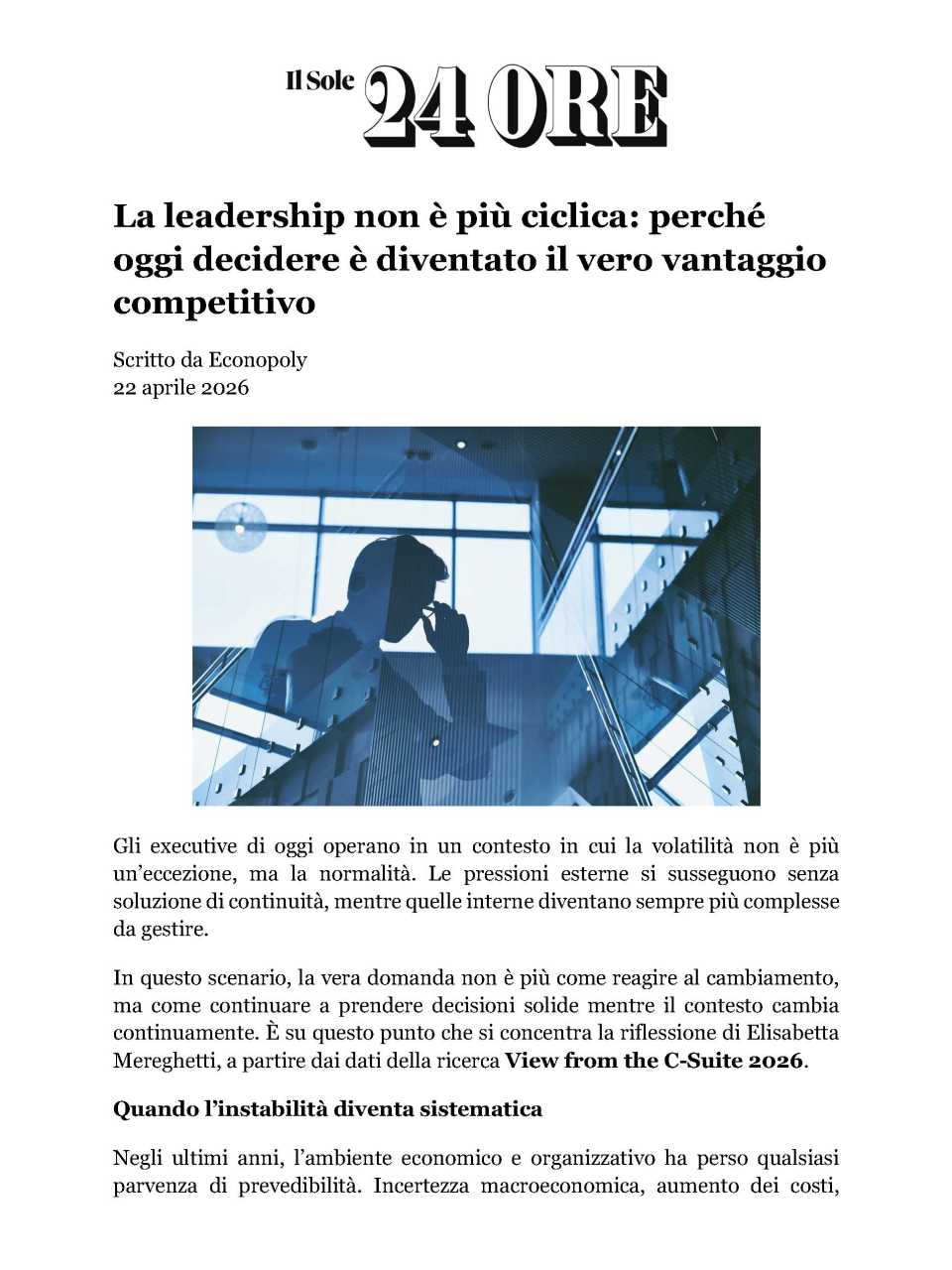 La leadership non è più ciclica: perché oggi decidere è diventato il vero vantaggio competitivo
