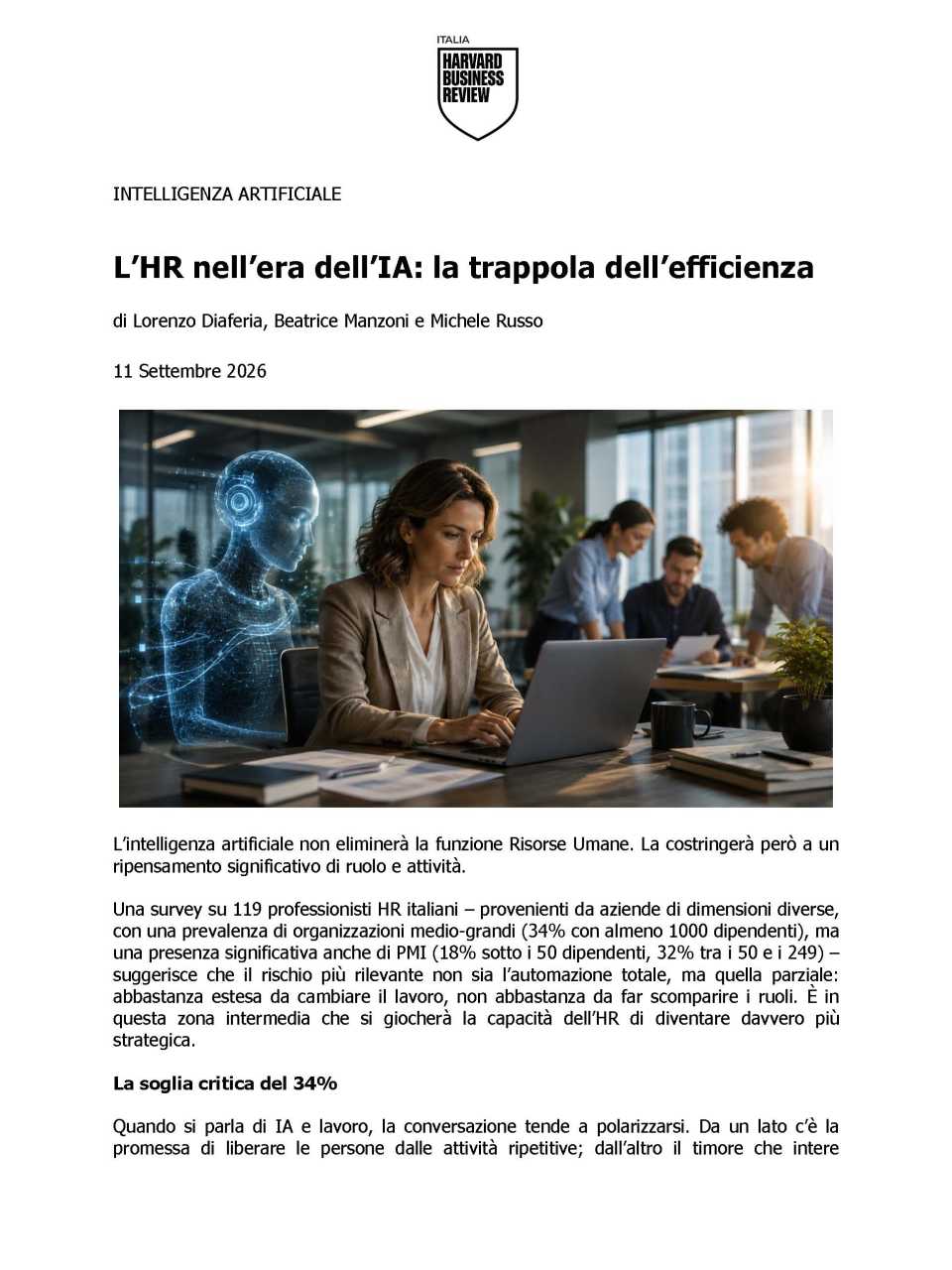 L’HR nell’era dell’IA: la trappola dell’efficienza