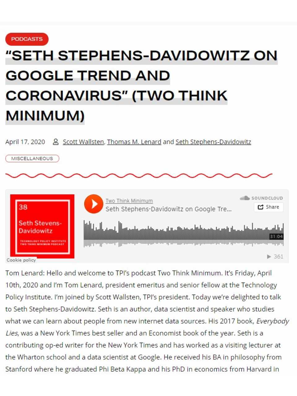 S. Stephens-Davidowitz on Google Trend and Coronavirus (two think minimum)