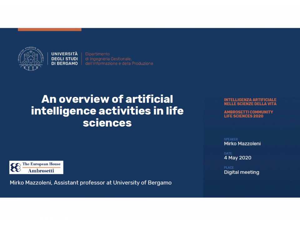AGGIORNAMENTO PERMANENTEVIA WEBIntelligenza Artificiale nelle Scienze della Vita