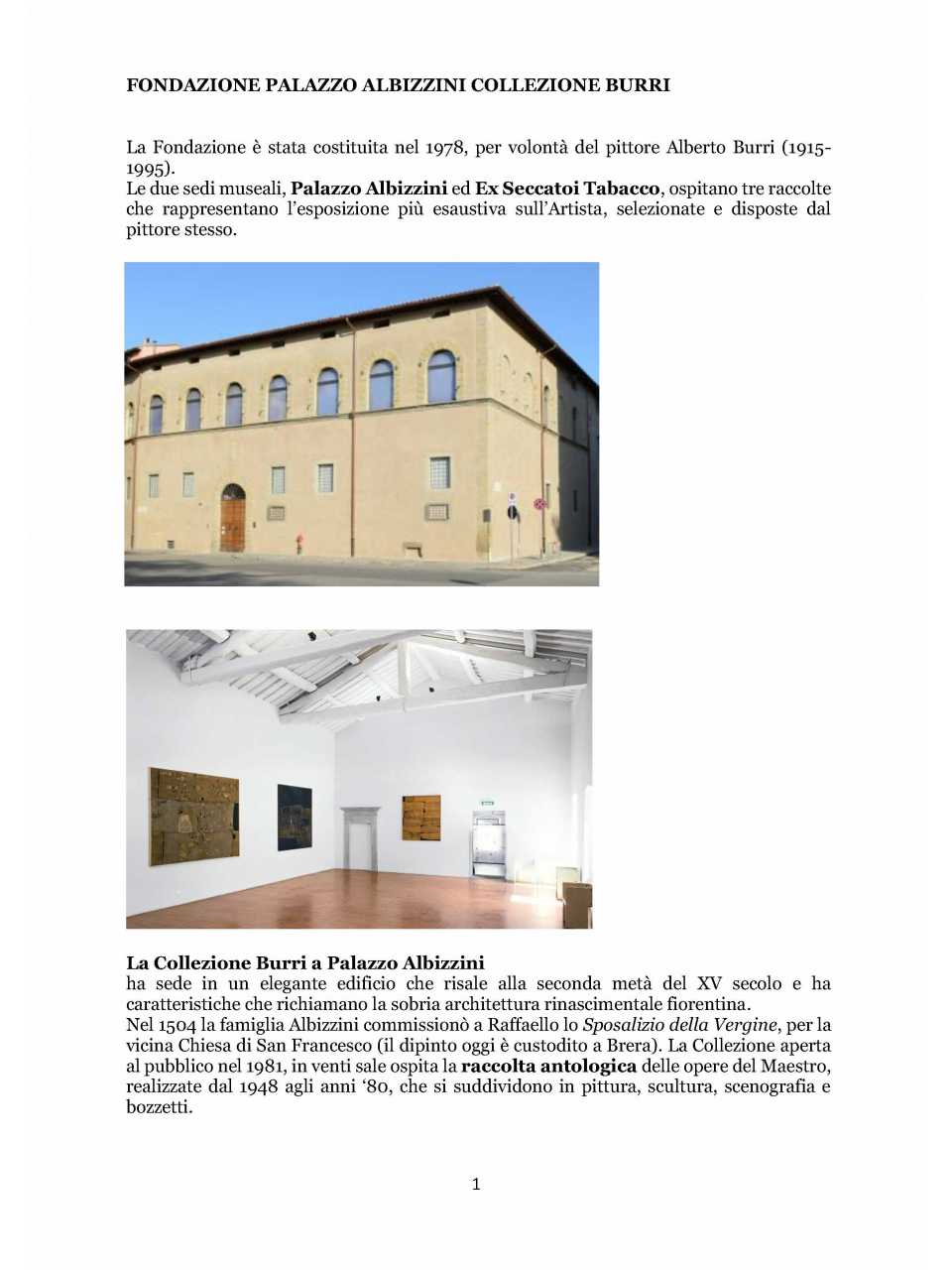 Fondazione Palazzo Albizzini Collezione Burri
