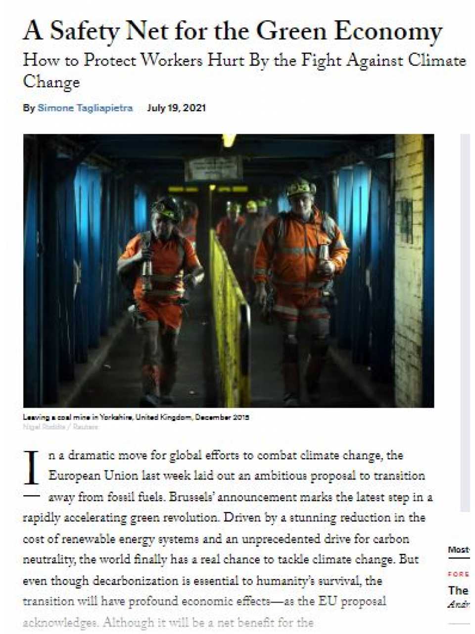 A Safety Net for the Green Economy. How to Protect Workers Hurt By the Fight Against Climate Change