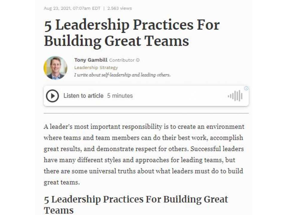 5 Leadership Practices For Building Great Teams