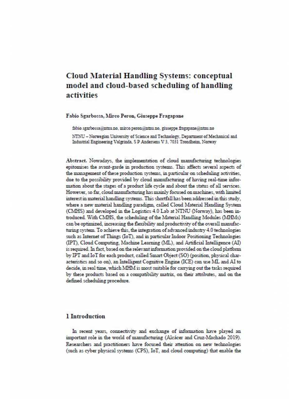 Cloud material handling systems: conceptual model and cloud-based scheduling of handling activities