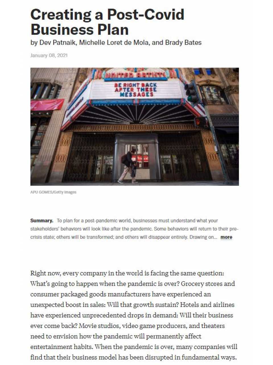 Creating a post-covid business plan