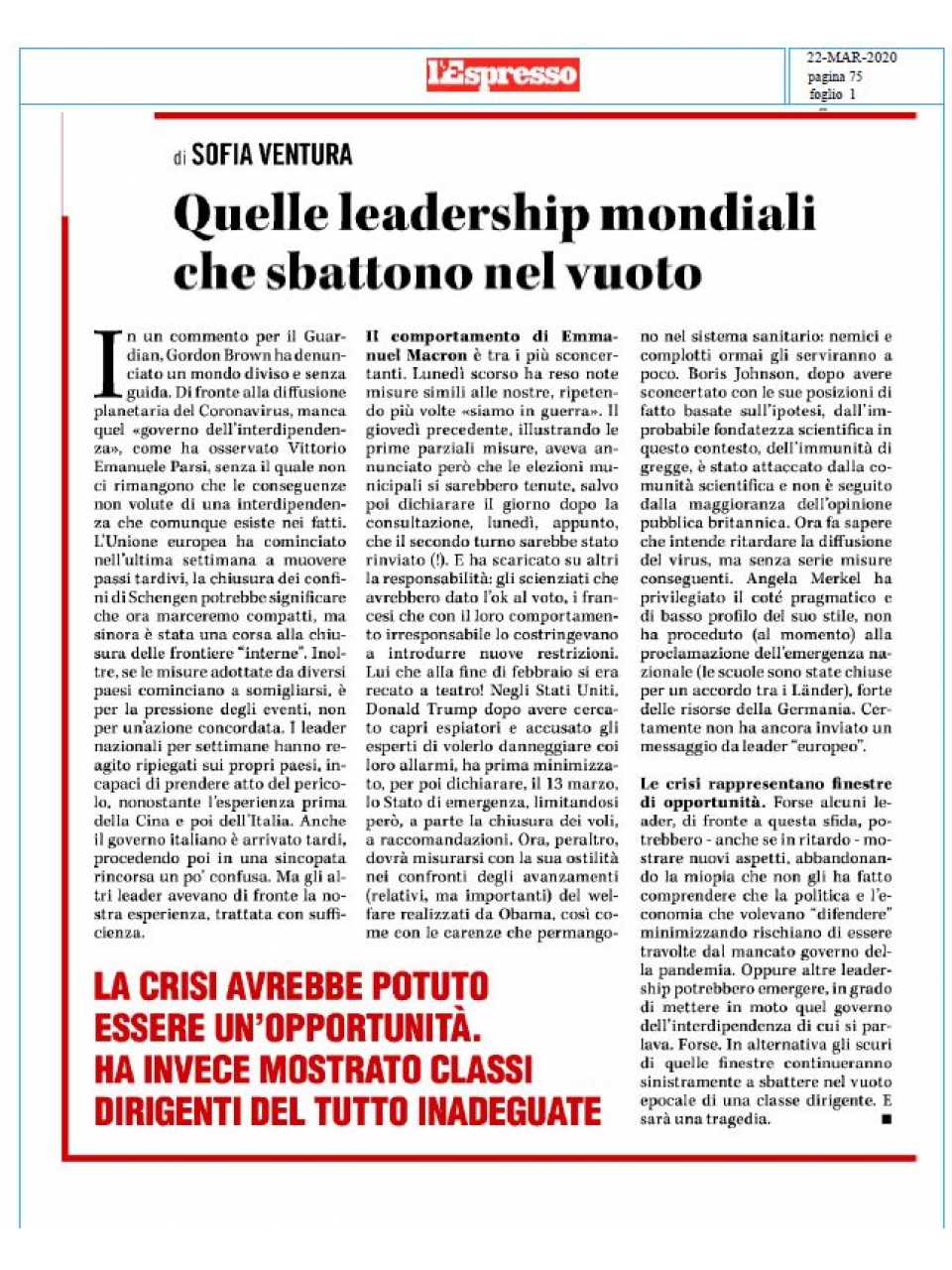 TEHA LIVEVIA WEBLo stato della leadership politica in Italia e in Europa