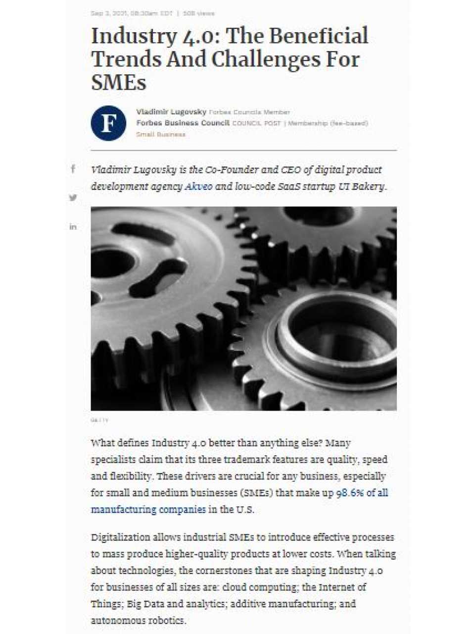 Industry 4.0: The Beneficial Trends And Challenges For SMEs