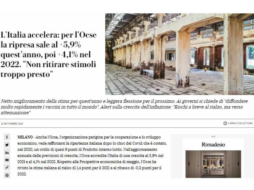 AGGIORNAMENTO PERMANENTEIN PRESENZA
Prospettive economiche e sociali per l’Italia post pandemica