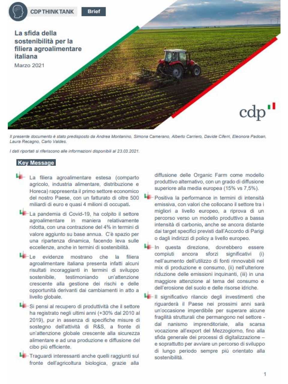 La sfida della  sostenibilità per la filiera agroalimentare italiana