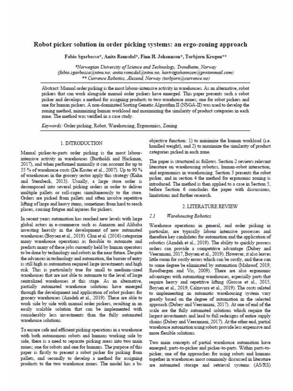 Robot picker solution in order picking systems: an ergo-zoning approach