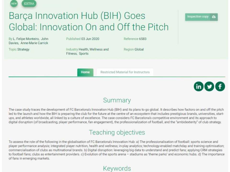Barça Innovation Hub (BIH) Goes Global: Innovation On and Off the Pitch