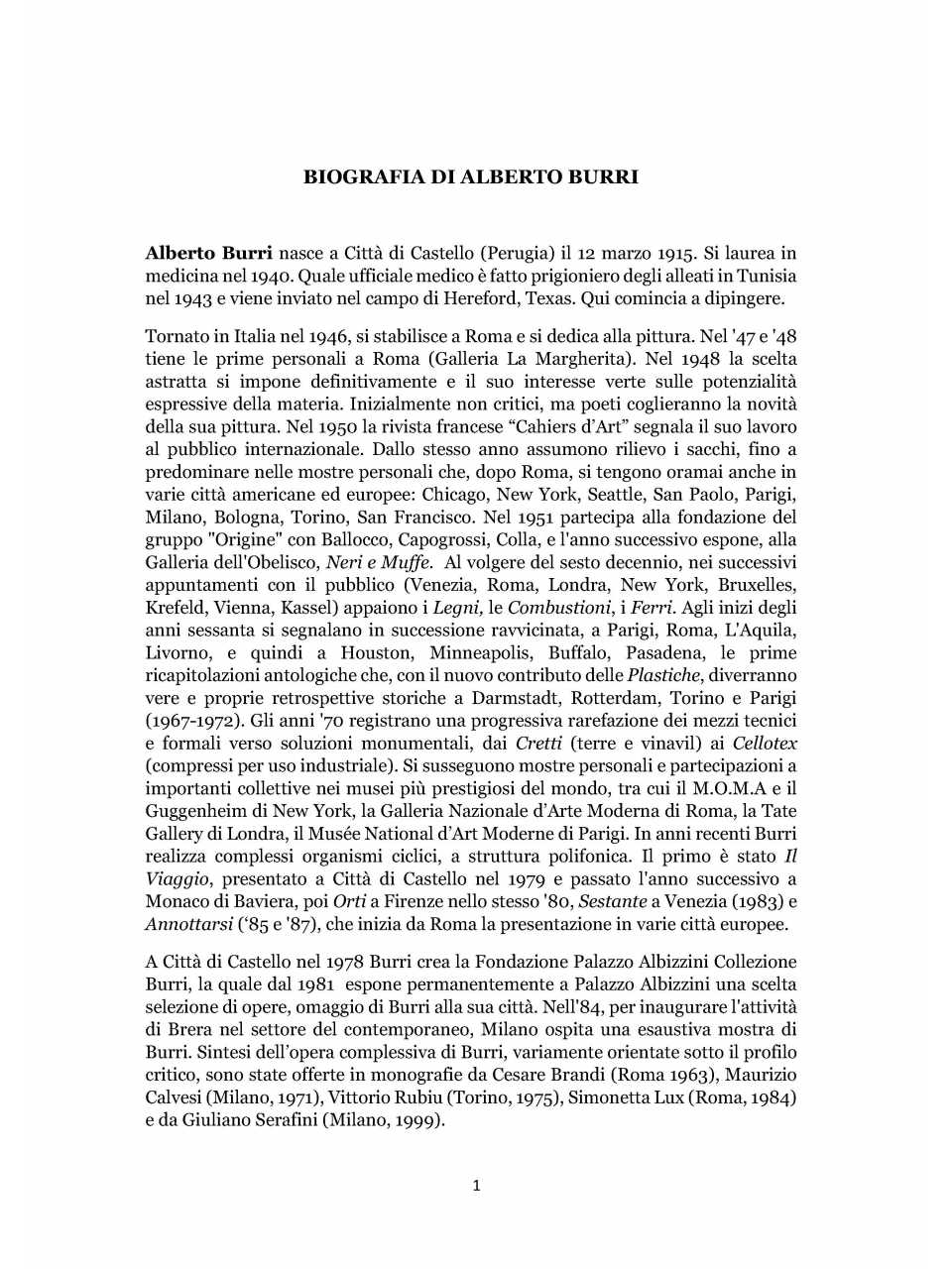 Biografia di Alberto Burri