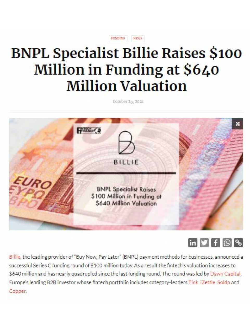 BNPL specialist billie raises $100 million in funding at $640 million valuation