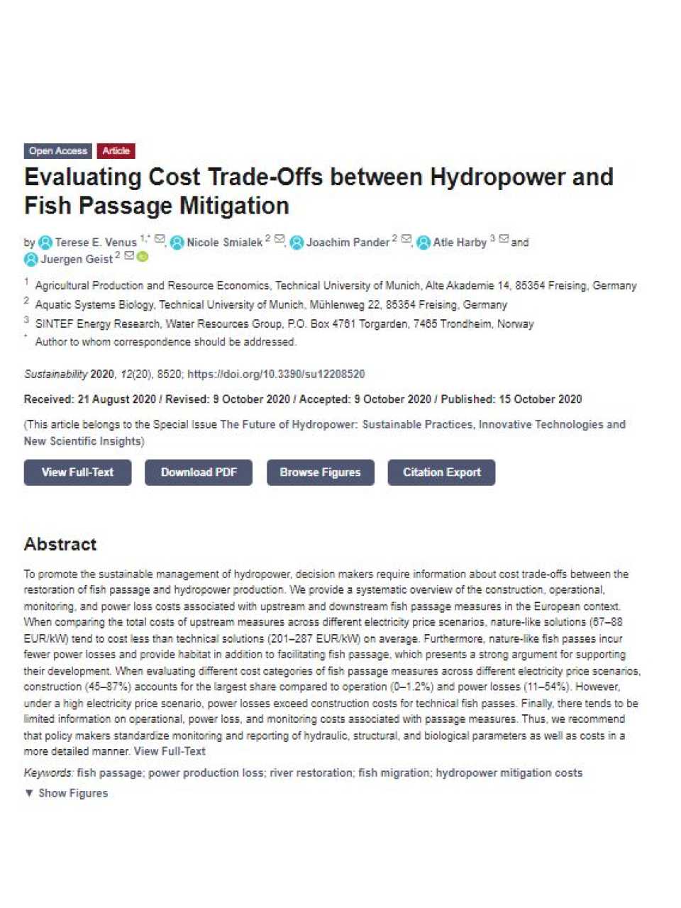 Evaluating cost trade-offs between hydropower and fish passage mitigation