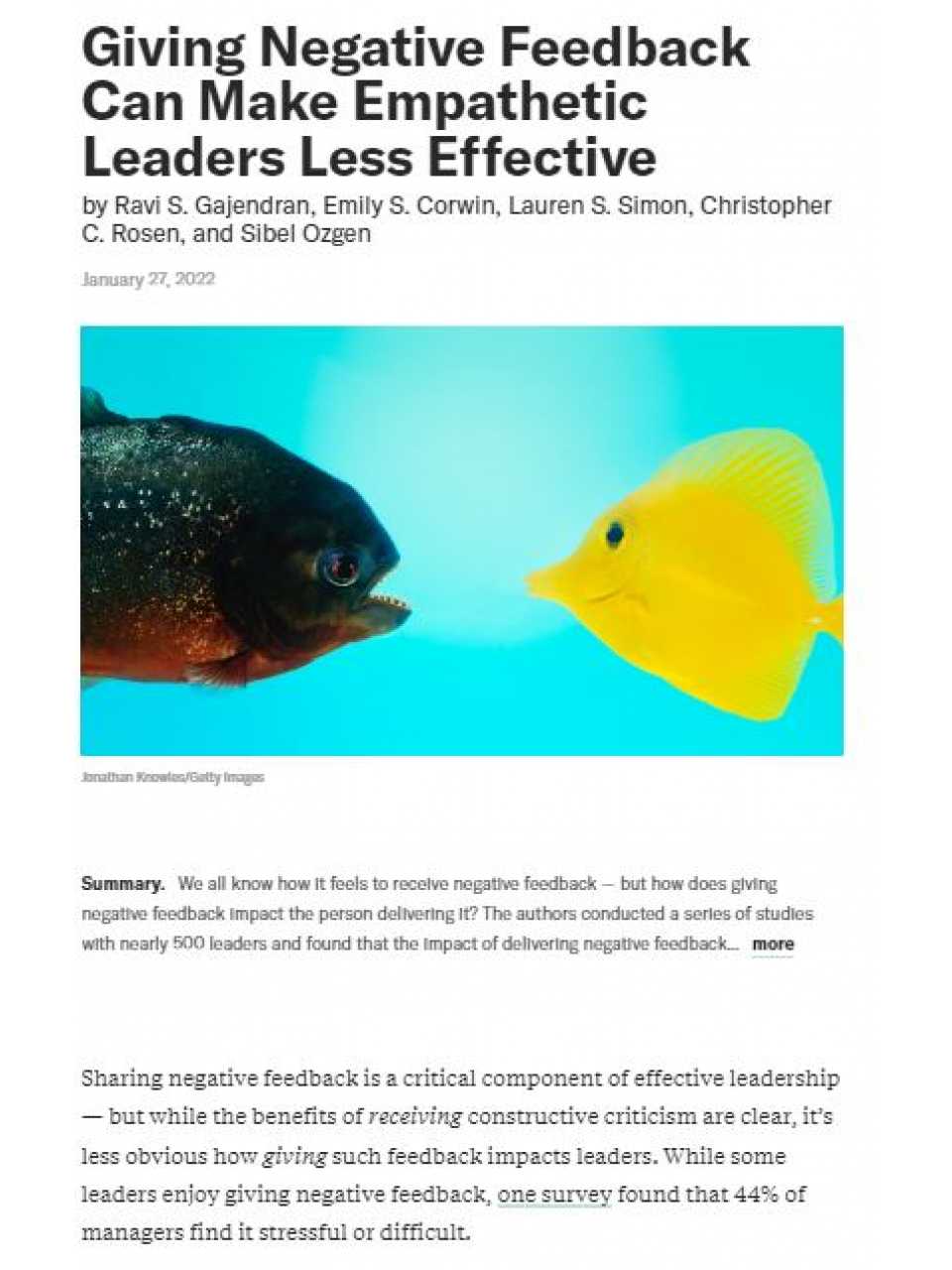 Giving negative feedback can make empathetic leaders less effective