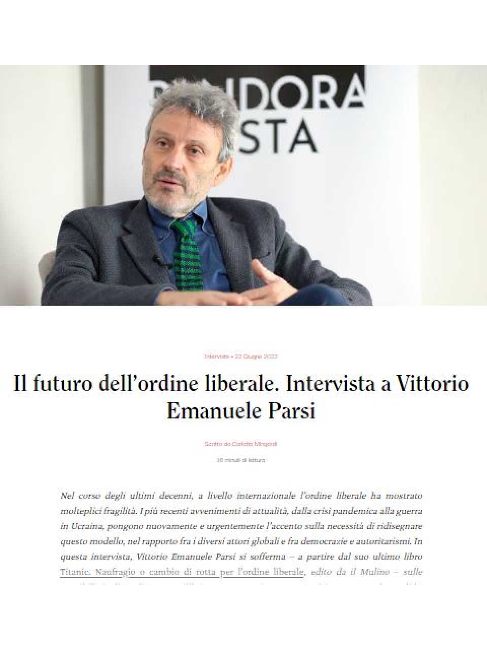Il futuro dell’ordine liberale. Intervista a Vittorio Emanuele Parsi