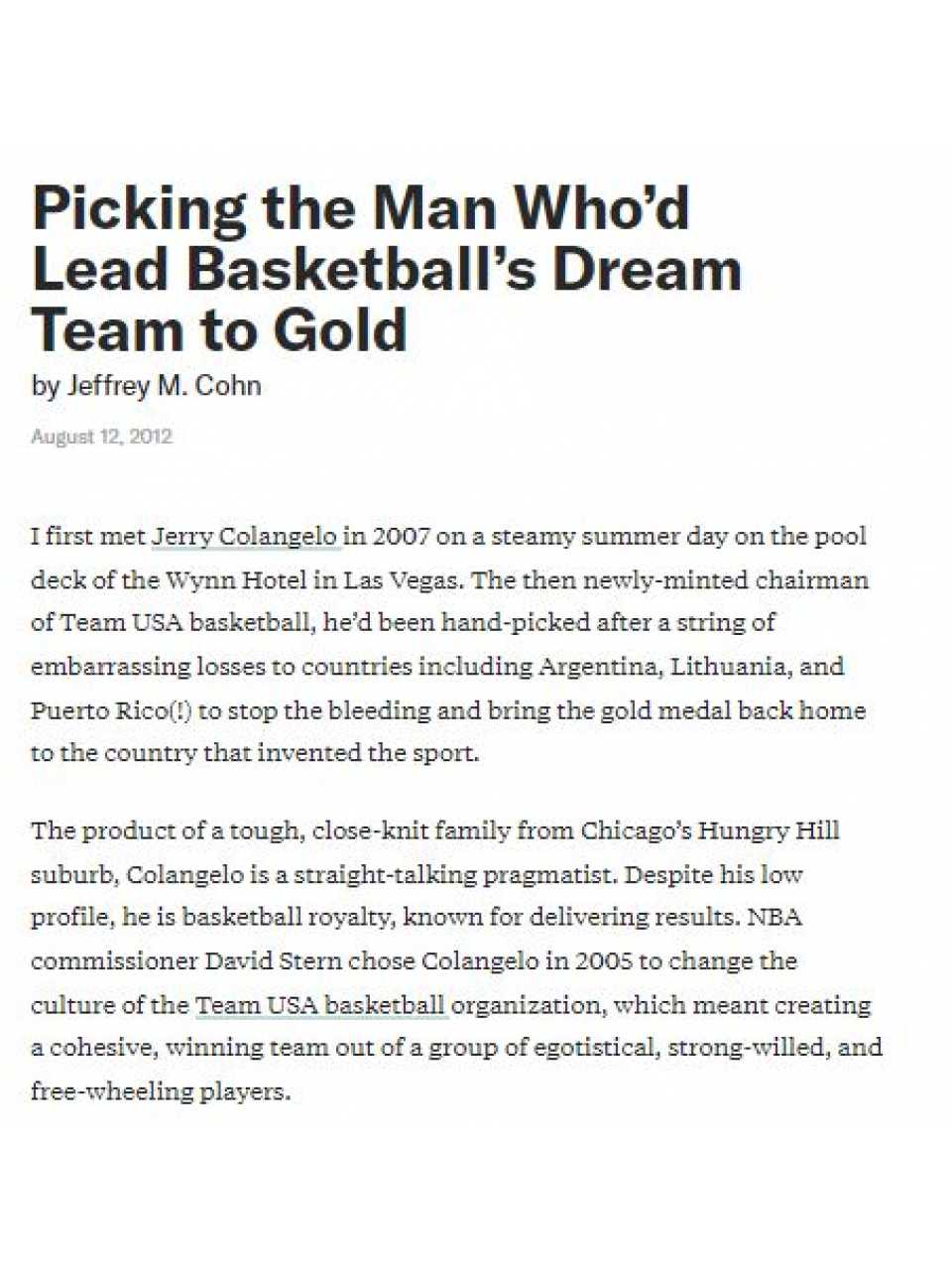 Picking the Man Who’d Lead Basketball’s Dream Team to Gold