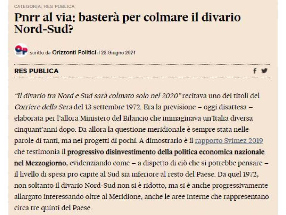 AGGIORNAMENTO PERMANENTEIN PRESENZA
Prospettive economiche e sociali per l’Italia post pandemica