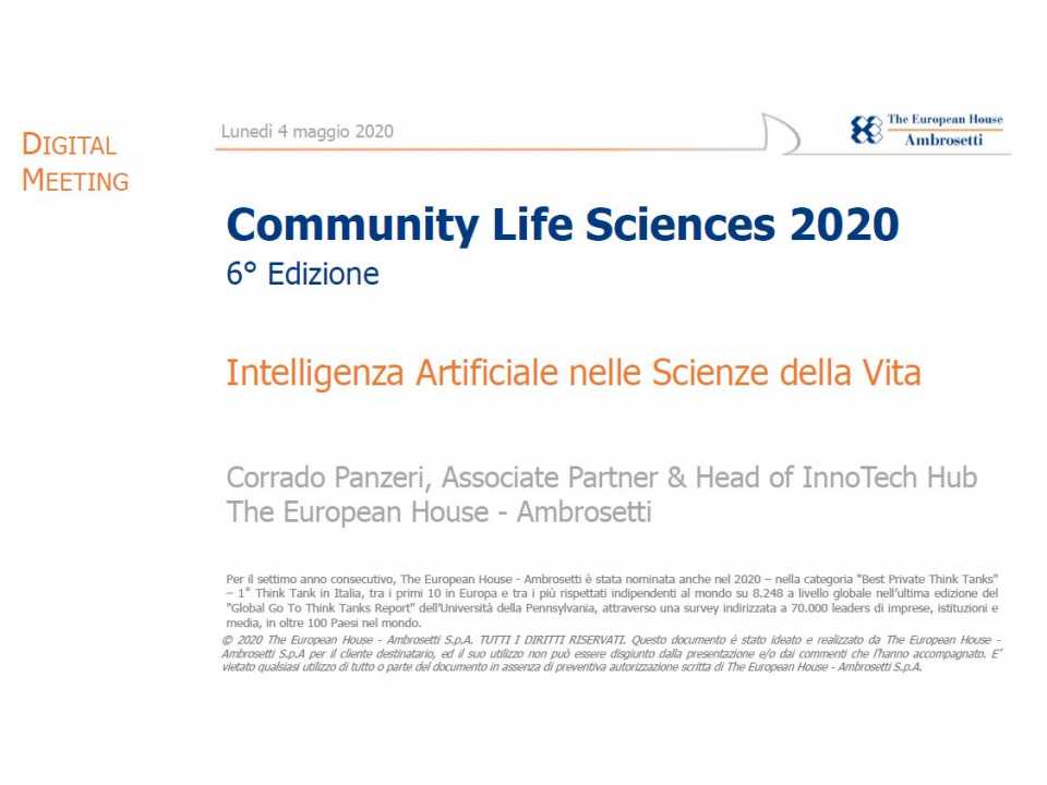 AGGIORNAMENTO PERMANENTEVIA WEBIntelligenza Artificiale nelle Scienze della Vita