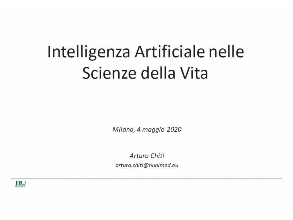 AGGIORNAMENTO PERMANENTEVIA WEBIntelligenza Artificiale nelle Scienze della Vita