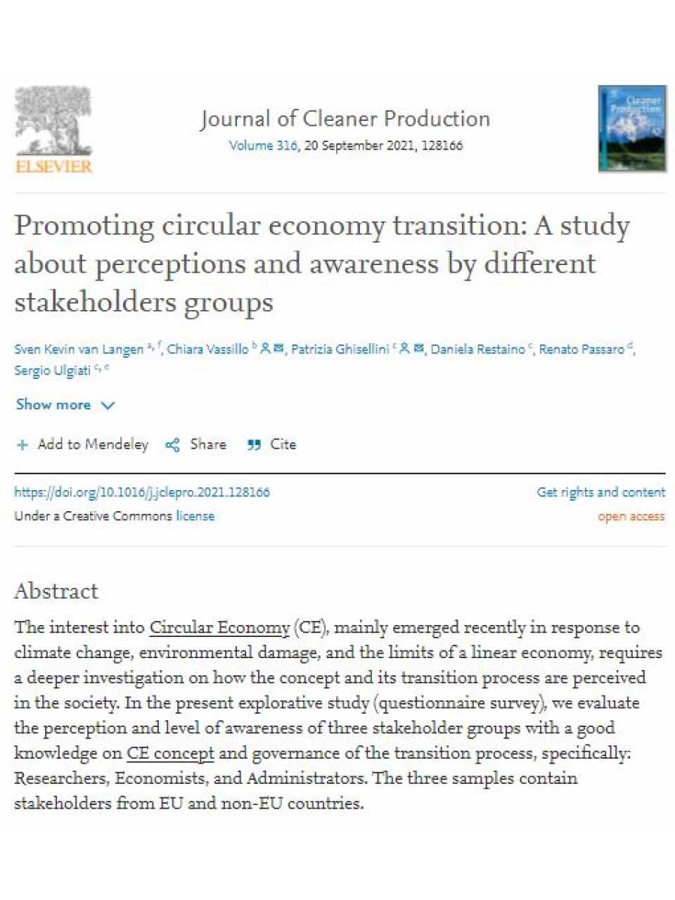 Promoting circular economy transition: a study about perceptions and awareness by different stakeholders groups