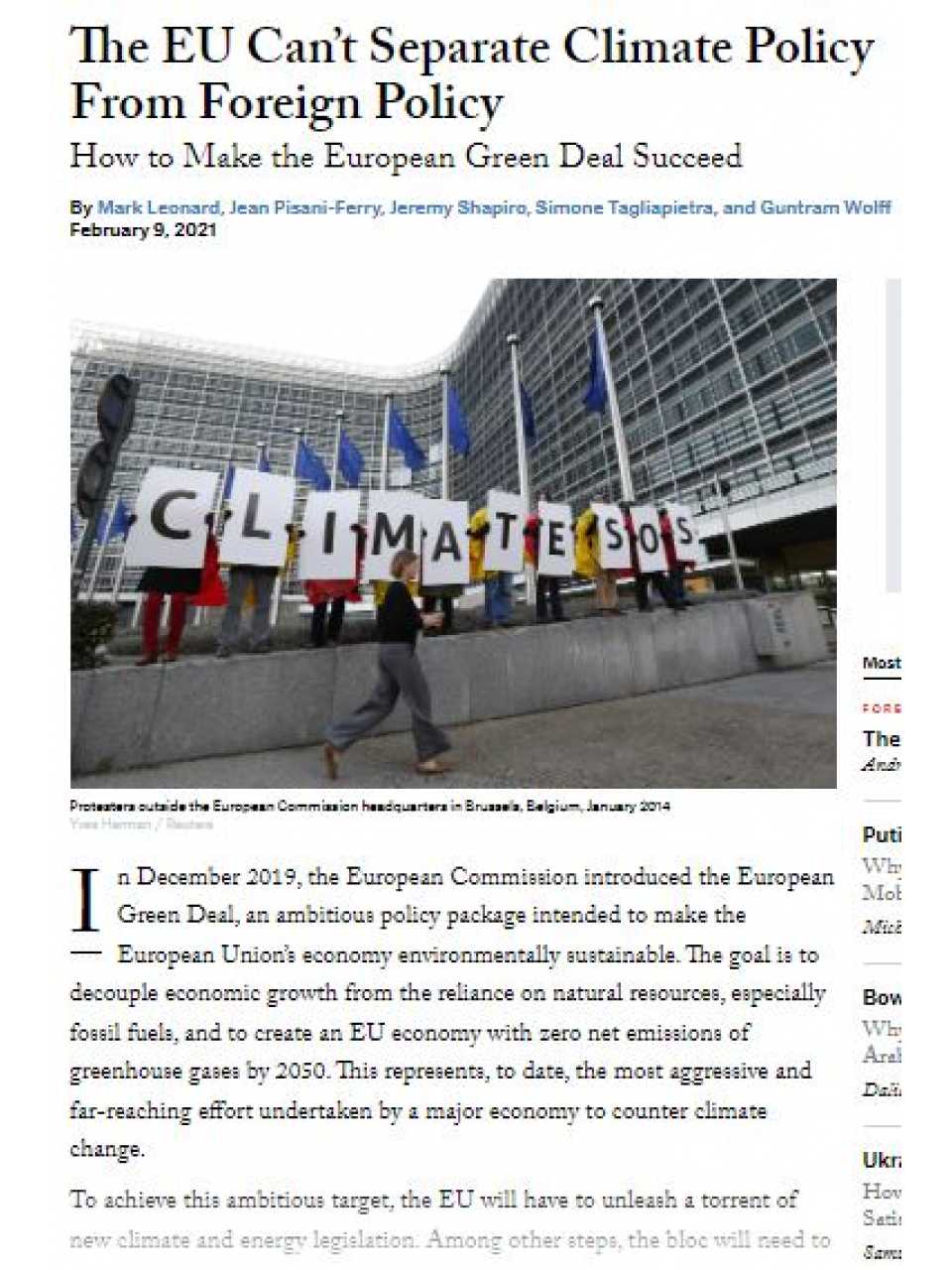 The EU Can’t Separate Climate Policy From Foreign Policy. How to Make the European Green Deal Succeed