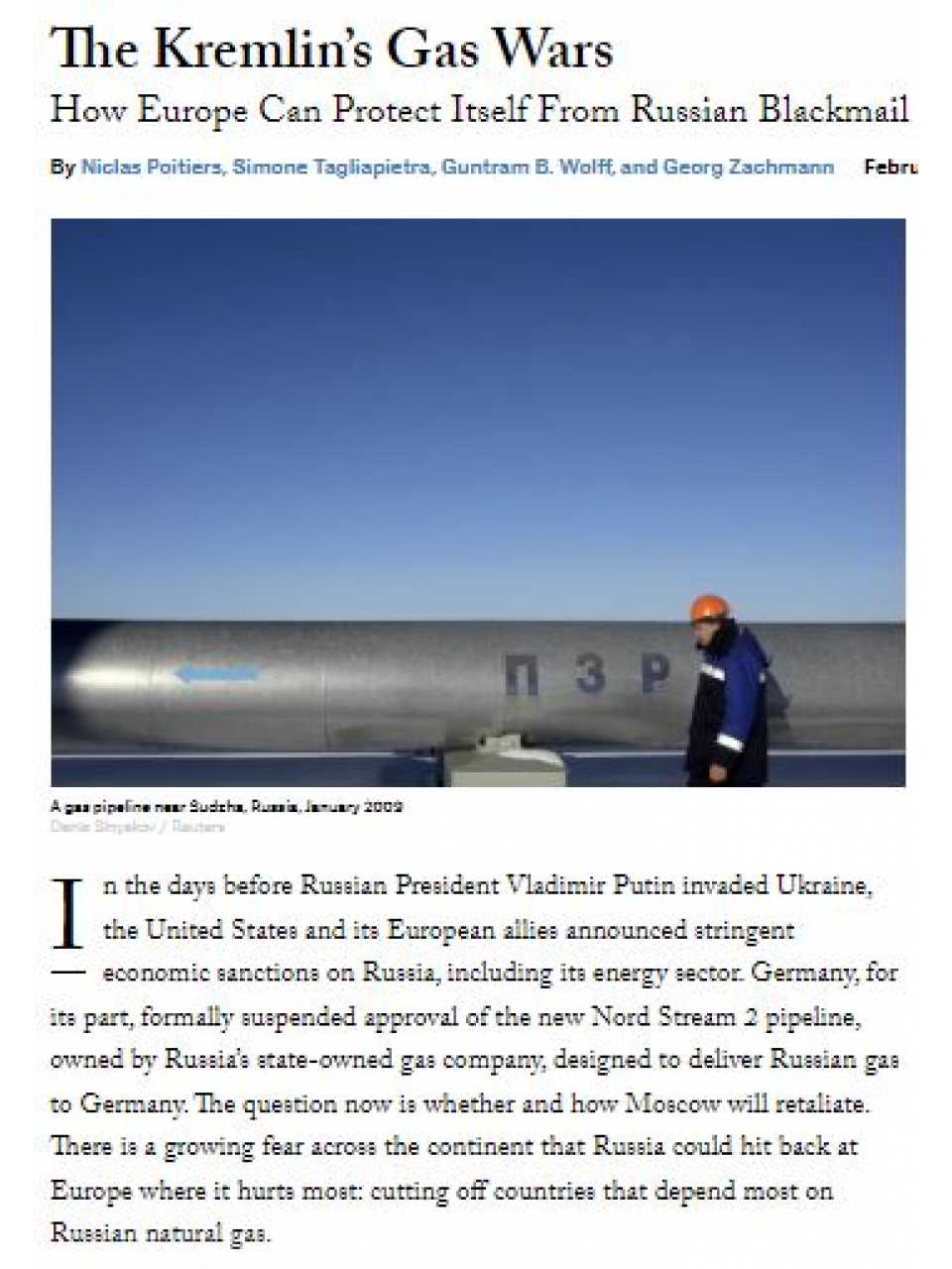 The Kremlin’s Gas Wars. How Europe Can Protect Itself From Russian Blackmail