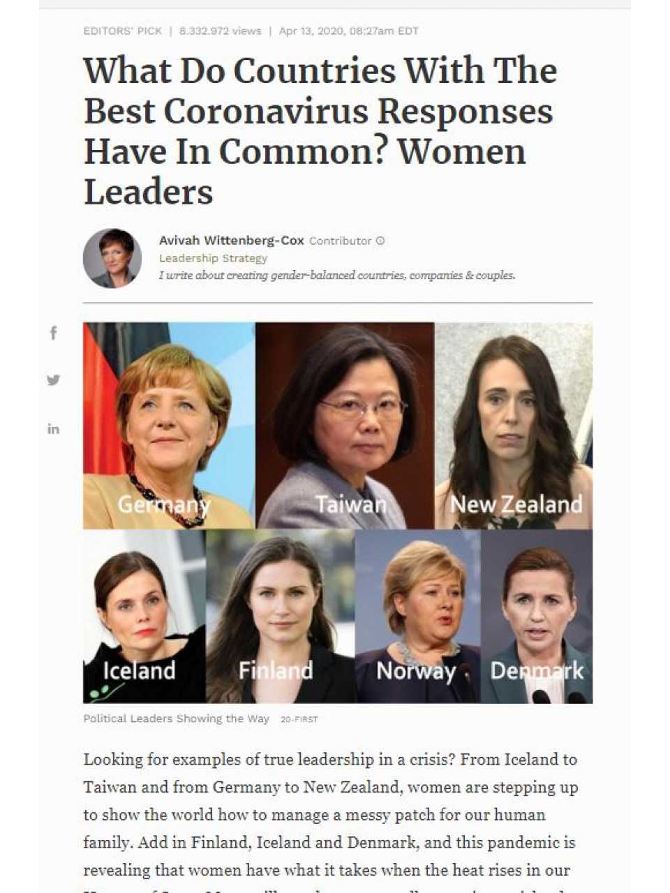 What Do Countries With The Best Coronavirus Responses Have In Common? Women Leaders