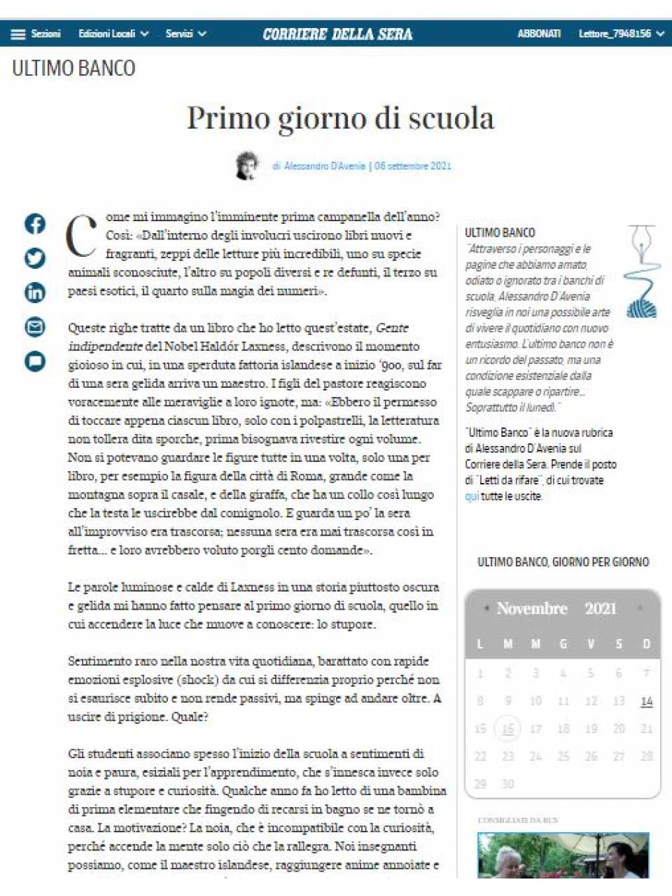 AGGIORNAMENTO PERMANENTEIN PRESENZA
Serata di fine anno.
Incontro con Alessandro D'Avenia: i ragazzi sono alieni.
Perché educare oggi è più difficile ma più entusiasmante di andare su Marte