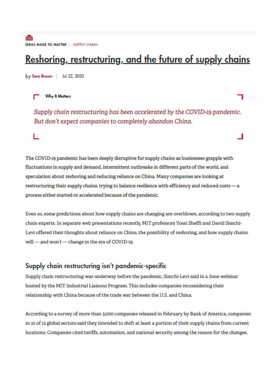 Reshoring, restructuring, and the future of supply chains