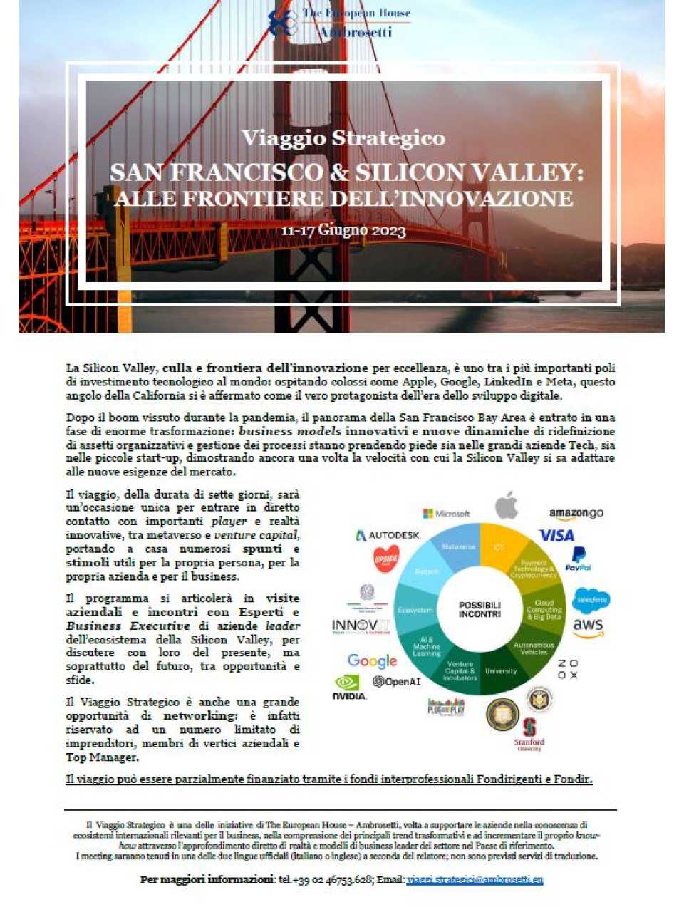 San Francisco & Silicon Valley - Nota Informativa e scheda di adesione