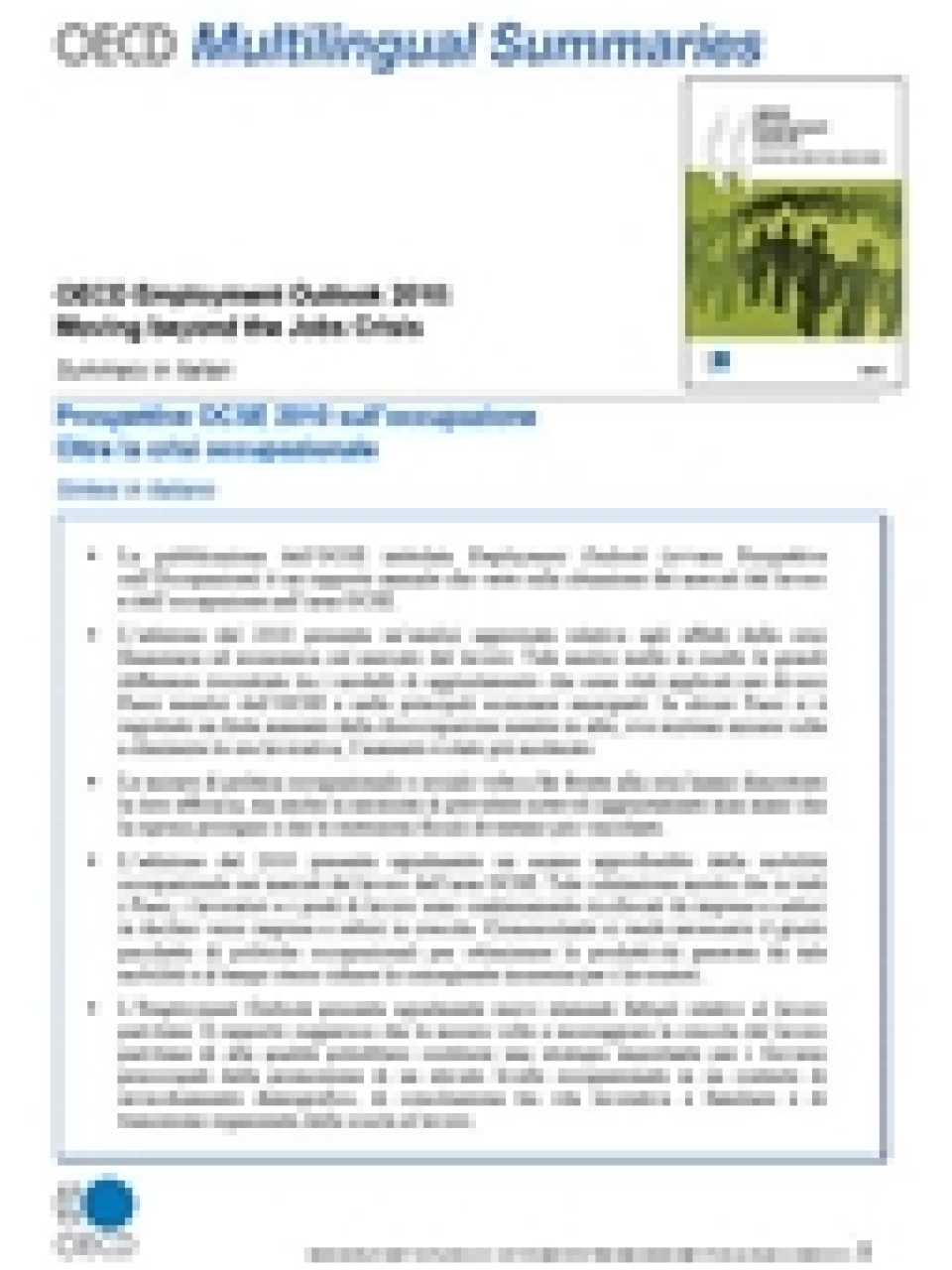 Prospettive OCSE 2010 sull' occupazione. Oltre la crisi occupazionale sintesi in italiano