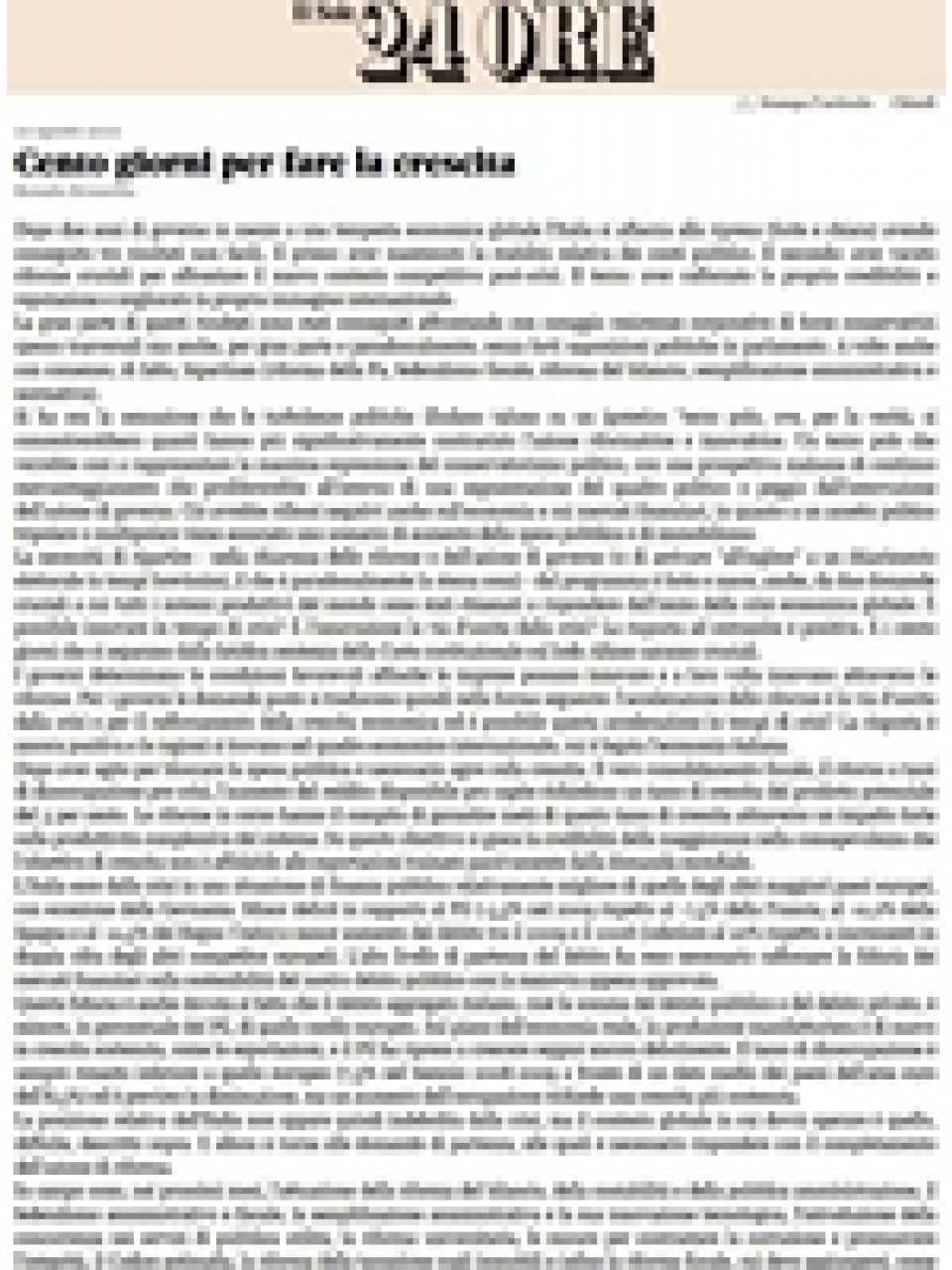 Cento giorni per fare la crescita