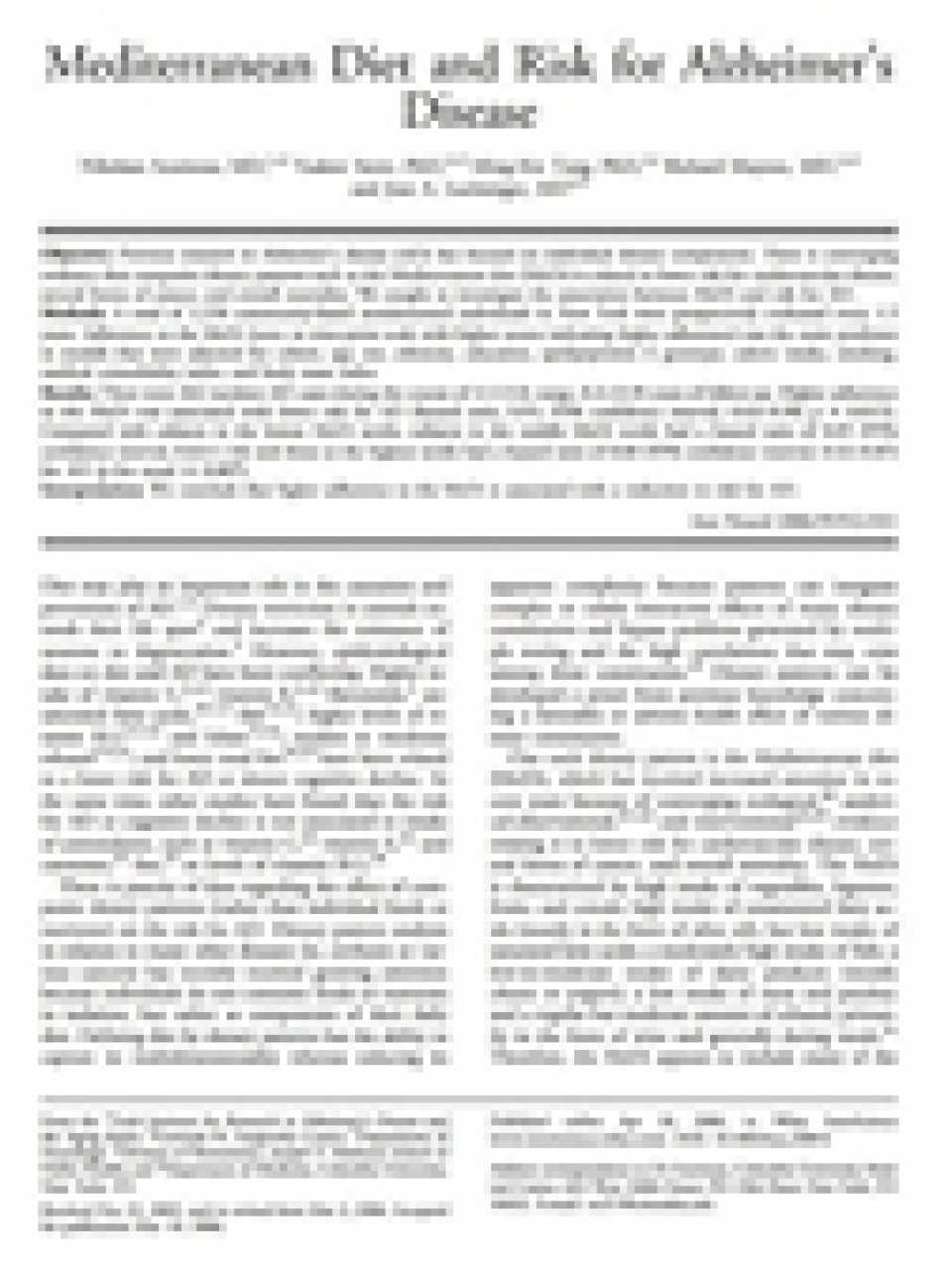 Mediterranean Diet and Risk for Alzheimer’s Disease