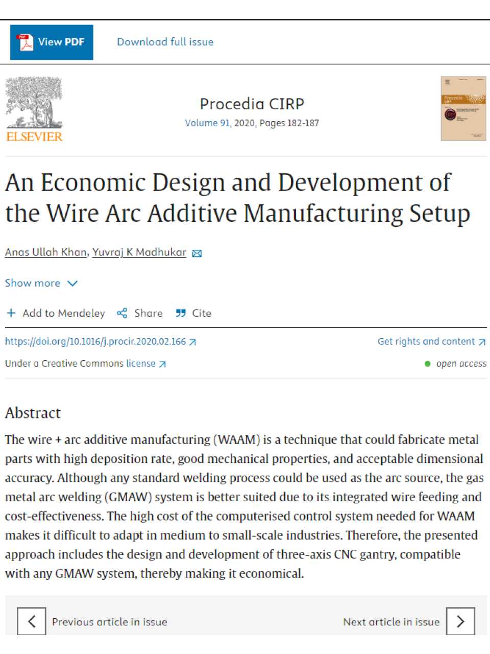 An Economic Design and Development of the Wire Arc Additive Manufacturing Setup