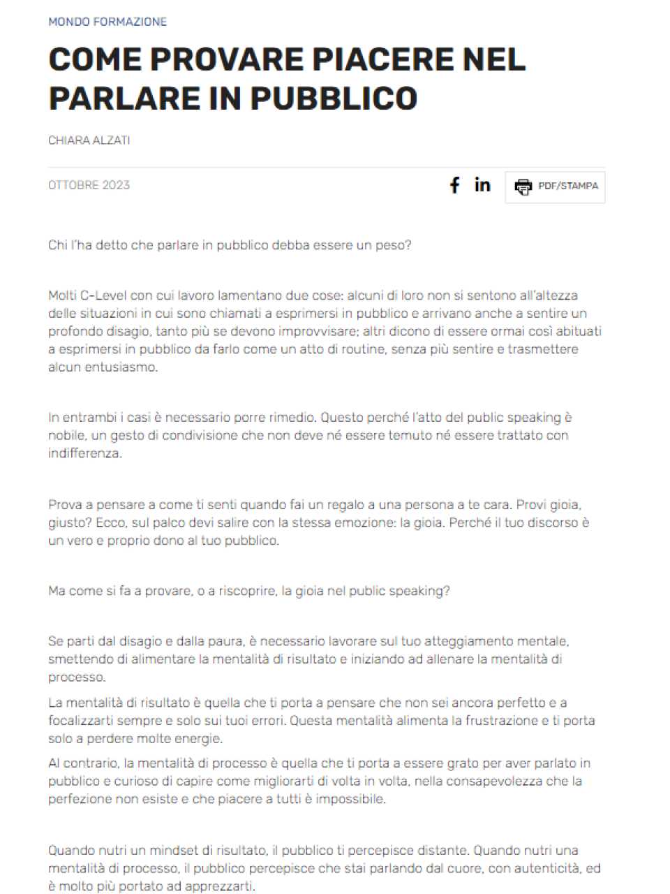 AGGIORNAMENTO PERMANENTEIN PRESENZA
L’importanza di parlare chiaro: come convincere gli altri con sicurezza ed equilibrio