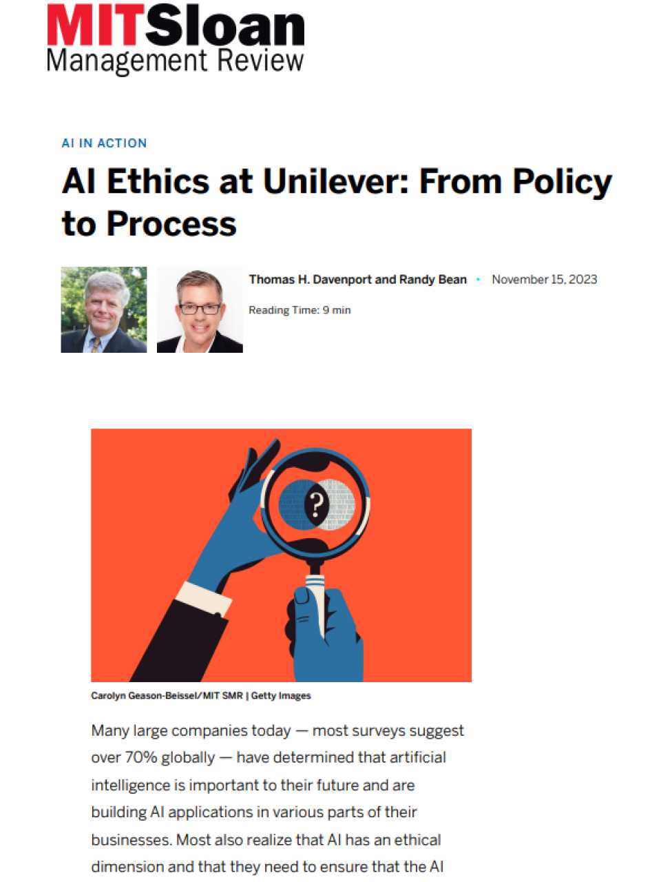 AI Ethics at Unilever: From Policy to Process