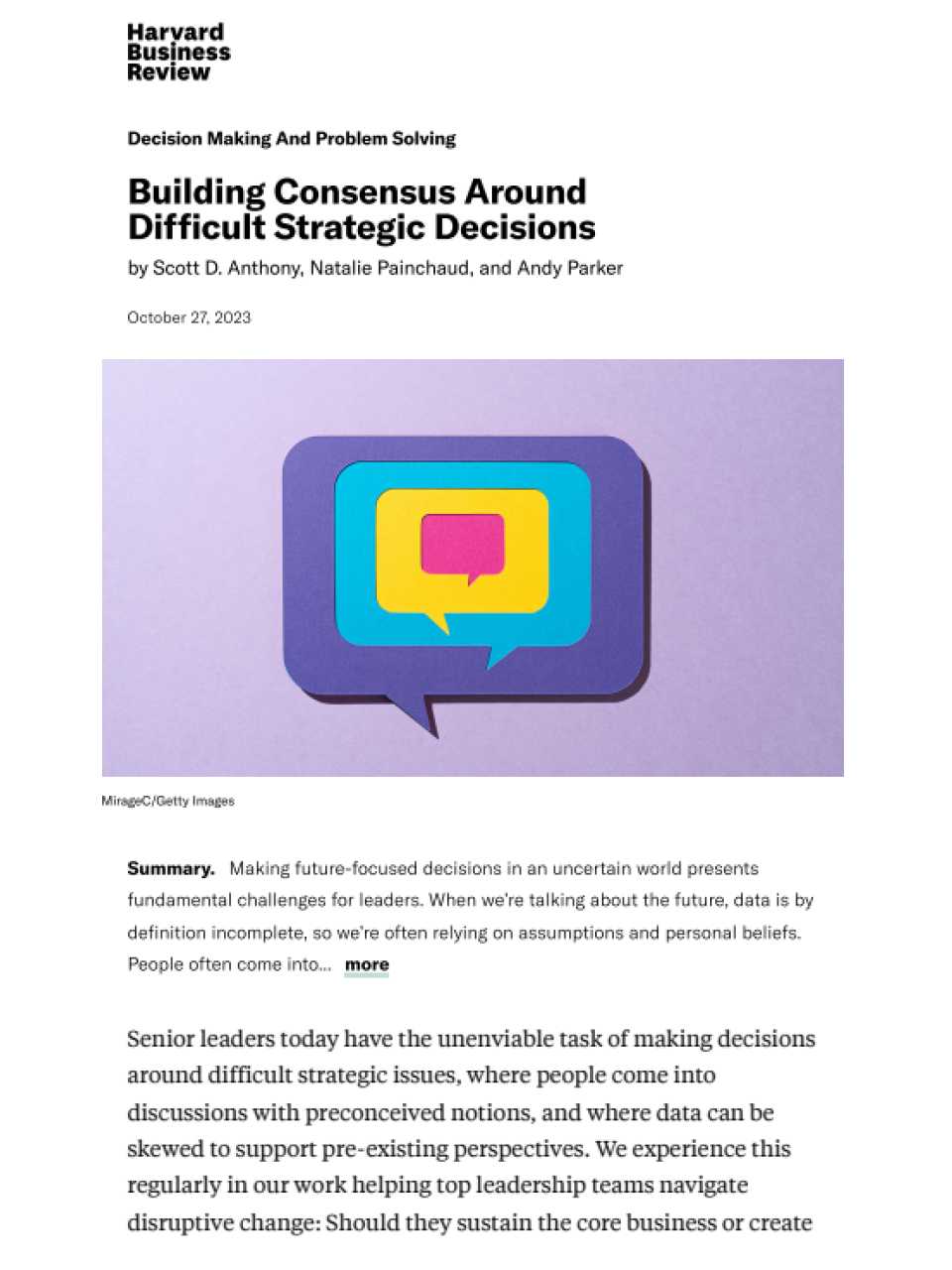 Building Consensus Around Difficult Strategic Decisions